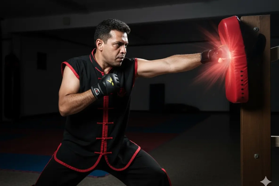 Estudiante golpeando un pad rojo con intensidad para liberar estrés