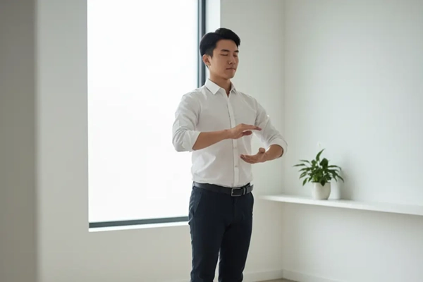 Profesional meditando con Tai Chi para controlar la ansiedad