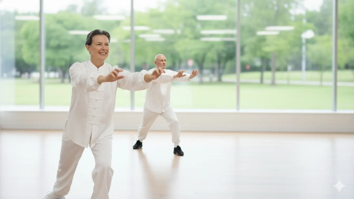 Adultos mayores sonriendo y practicando Qigong en Costa Rica